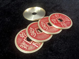 Chinese Palace Coin Set (4 Coins 1 Shell, Red, Morgan Size) by Oliver Magic