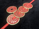 Chinese Palace Coin Set (4 Coins 1 Shell, Red, Morgan Size) by Oliver Magic