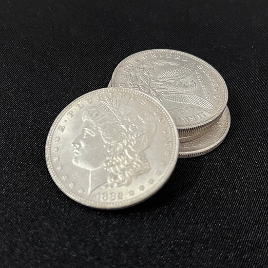 Cupronickel Morgan Dollar Shell and Coin Set (4 Coins 1 Shell) by