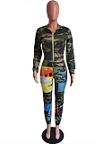 Casual Basics Stand Collar Long Sleeve Camo Pants Sets