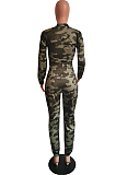 Casual Basics Stand Collar Long Sleeve Camo Pants Sets