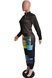 Casual Basics Stand Collar Long Sleeve Camo Pants Sets