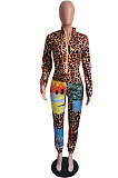 Casual Basics Stand Collar Long Sleeve Camo Pants Sets