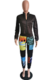 Casual Basics Stand Collar Long Sleeve Camo Pants Sets