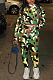 Casual Sporty Camo Long Sleeve Crop Top Long Pants Sets HYY8007