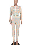 Camo Polyester Printing Casual Zipper Long Sleeve Long Pants Sets  NRS8015