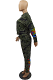 Casual Modest Camo Long Sleeve Round Neck Long Pants Sets