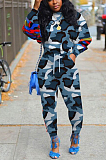 Casual Modest Camo Long Sleeve Round Neck Long Pants Sets
