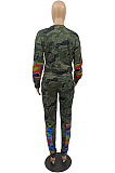 Casual Modest Camo Long Sleeve Round Neck Long Pants Sets