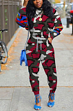 Casual Modest Camo Long Sleeve Round Neck Long Pants Sets