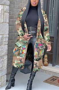 Casual Polyester Letter Camo Long Sleeve Longline Top SN390015