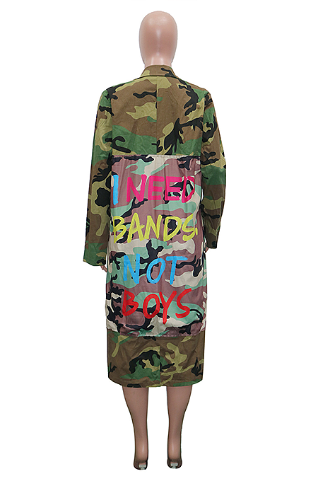 Casual Polyester Letter Camo Long Sleeve Longline Top SN390015