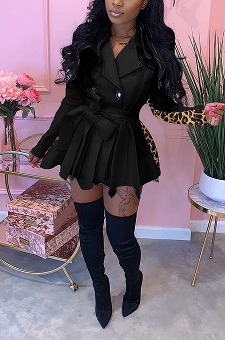 Night Out Sexy Leopard Camo Long Sleeve Self Belted Mini Dress K8938