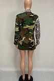 Casual Camo Long Sleeve Spliced Leopard Coat Exclude From Belt Q715