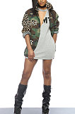 Casual Camo Long Sleeve Spliced Leopard Coat Exclude From Belt Q715