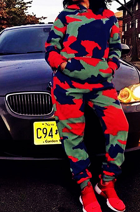 Fashion Casual Camo Sets Casual Long Sleeve Hooded Two- Piece YMT6045