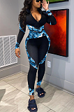 Casual Sporty Sexy Camo Long Sleeve Deep V Neck Sets YZL819