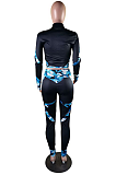 Casual Sporty Sexy Camo Long Sleeve Deep V Neck Sets YZL819