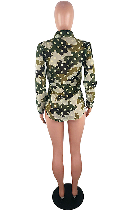 Casual Camo Long Sleeve Lapel Neck Utility Blouse KSN5086