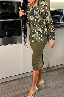 Casual Camo Long Sleeve Lapel Neck Utility Blouse KSN5086
