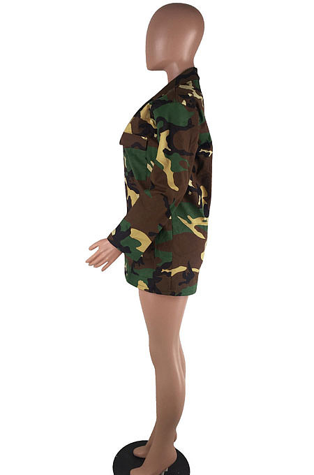 Womenswear Long Camo Coat Frock Casual Long Sleeve Coat Q8045