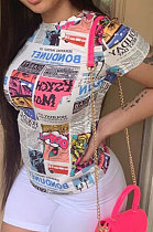 Euramerican Spring Summer Round Neck Printing T Shirts BLE2247