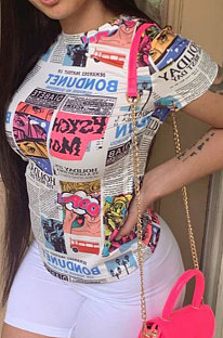 Euramerican Spring Summer Round Neck Printing T Shirts BLE2247