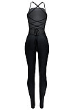 Pure Color Sexy Rib-Knit Bind Halterneck Slip Bodycon Jumpsuits GL6336