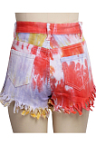 Fashion Cultivate One's Morality Joker Irregularity Tie Dye Denim Shorts SMR2363