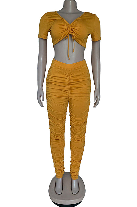Fashion Sexy Prue Color Fold Midriff Two-Piece DN8585