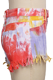Fashion Cultivate One's Morality Joker Irregularity Tie Dye Denim Shorts SMR2363