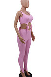 Pure Color Pit Bar High Elastic Hollow Out Knotted Strap Tight Sexy Pants Sets CCY8489