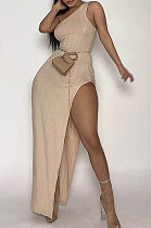 Sexy Irregularity Pit Bar High Split One Shoulder Long Dress GL6365