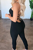 Pure Color Sexy Rib-Knit Bind Halterneck Slip Bodycon Jumpsuits GL6336