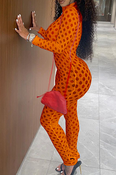 Night Clue Sexy Wire Mesh Stretch Tight Jumpsuit QZ4323