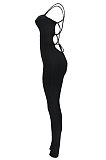 Pure Color Sexy Rib-Knit Bind Halterneck Slip Bodycon Jumpsuits GL6336