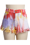 Fashion Cultivate One's Morality Joker Irregularity Tie Dye Denim Shorts SMR2363