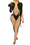 Spliced Net Yarn Perspective Bodycon Jumpsuits YM169