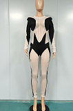 Spliced Net Yarn Perspective Bodycon Jumpsuits YM169