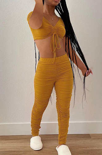 Fashion Sexy Prue Color Fold Midriff Two-Piece DN8585