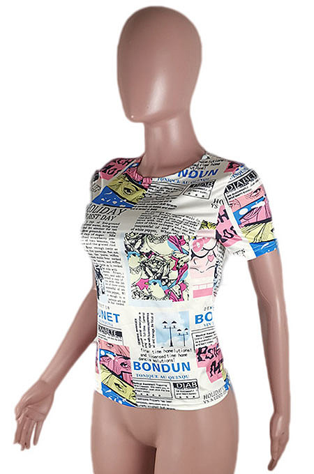 Euramerican Spring Summer Round Neck Printing T Shirts BLE2247