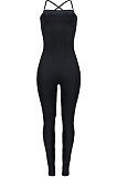 Pure Color Sexy Rib-Knit Bind Halterneck Slip Bodycon Jumpsuits GL6336