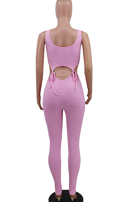 Pure Color Pit Bar High Elastic Hollow Out Knotted Strap Tight Sexy Pants Sets CCY8489