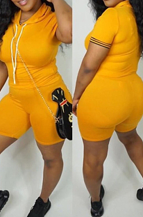 Modal Night Clud Casual Short Slevee Hooded+Shorts Two-Piece QZ6073