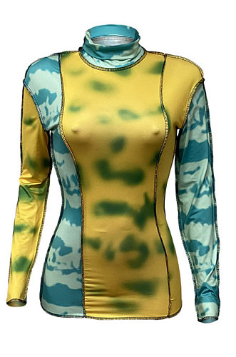 Sexy Women Spliced High Neck T Shirts XQ1091
