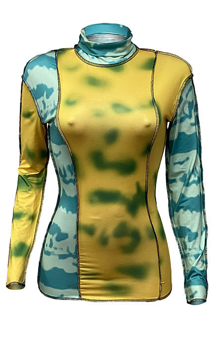 Sexy Women Spliced High Neck T Shirts XQ1091