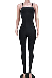 Pure Color Sexy Rib-Knit Bind Halterneck Slip Bodycon Jumpsuits GL6336