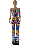 Fashion Print Chest Wrap Hang A Neck Jumpsuit SQ939