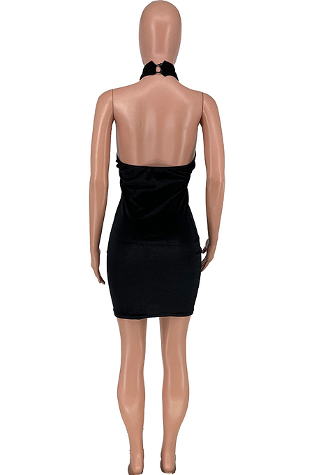 Korea Velvet Hang A Neck Halterneck Mini Dress CYY8076