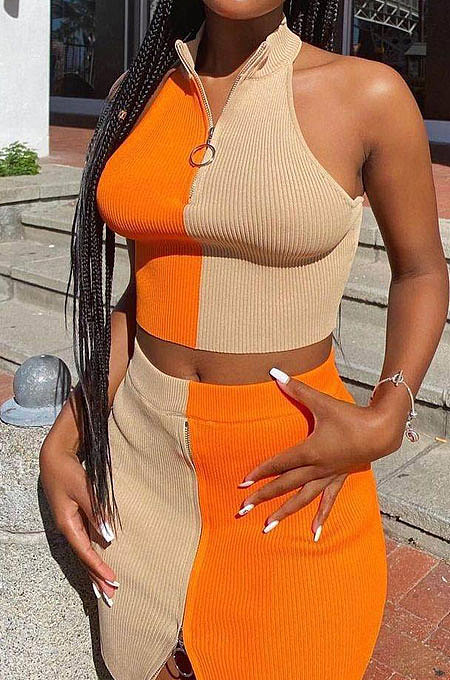 Fashion Casual Women Pit Bar Spliced Two-Pieces MDF5213